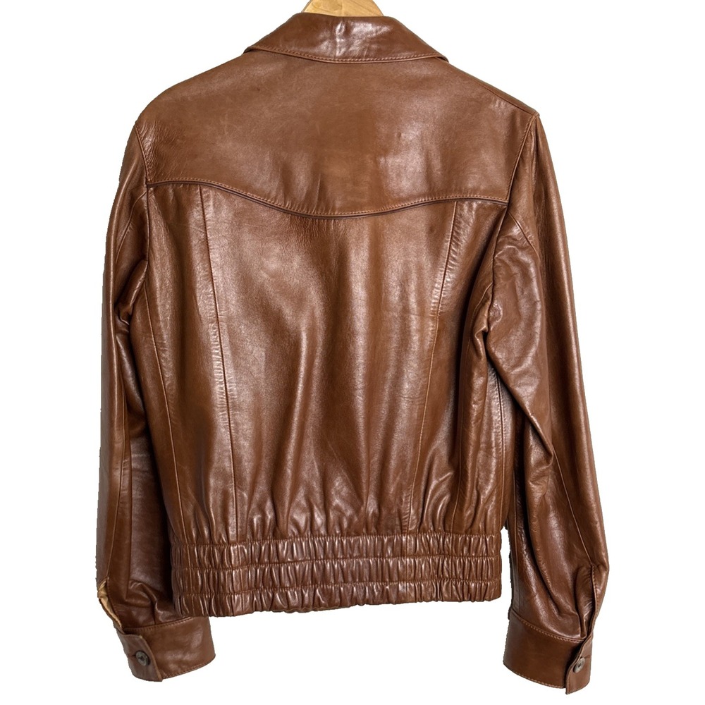 Vintage Cortefiel Leather Bomber Jacket Mens 38 Caramel Brown Soft Gangster - Picture 2 of 14
